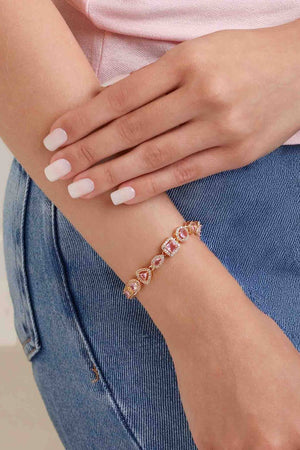 Pulseira Riviera Mix Quartzo Rosa Cravejada Cristal com Fecho Italiano