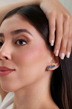 Ear Cuff Safira Azul Cravejado Cristal com Gota Pendente