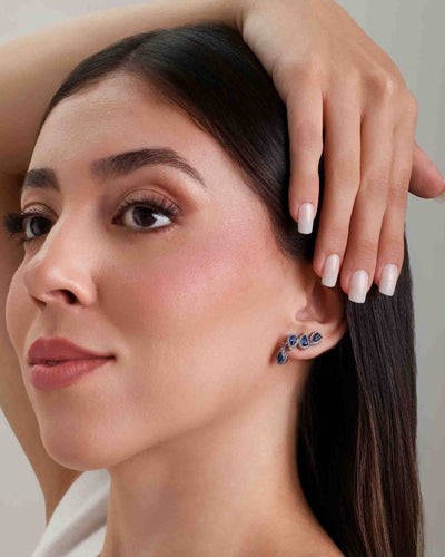 Ear Cuff Safira Azul Cravejado Cristal com Gota Pendente