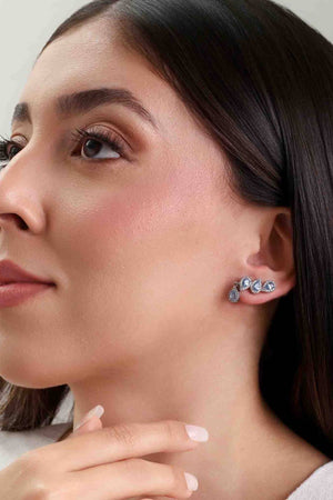 Ear Cuff Azul Topázio Cravejado Cristal com Gota Pendente