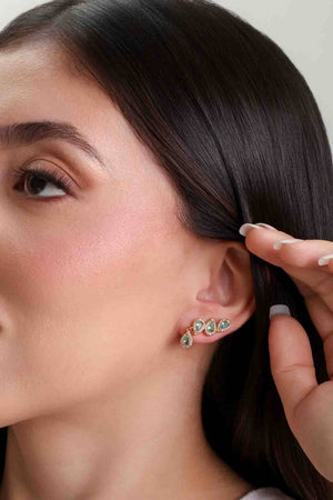 Ear Cuff Turmalina Paraíba Cravejado Cristal com Gota Pendente