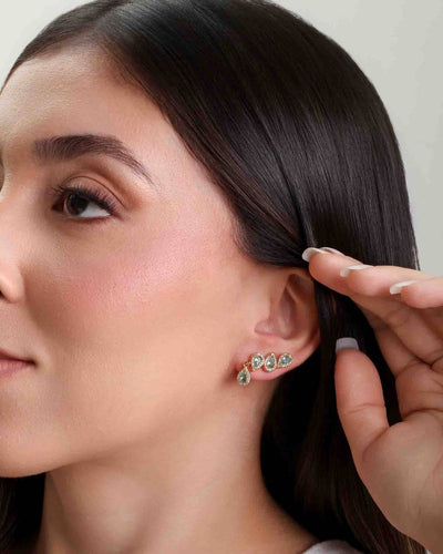 Ear Cuff Turmalina Paraíba Cravejado Cristal com Gota Pendente