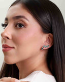 Ear Cuff Esmeralda Cravejado Cristal com Gota Pendente