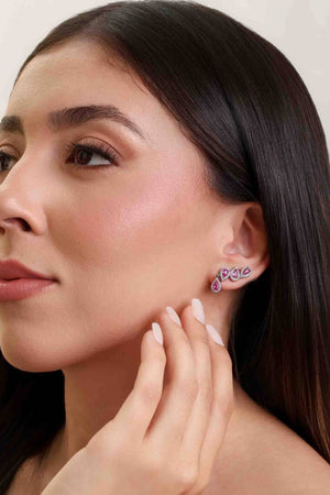 Ear Cuff Rubi Cravejado Cristal com Gota Pendente