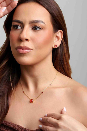 Conjunto Gargantilha e Brinco  Ponto de luz Cristal Rubi