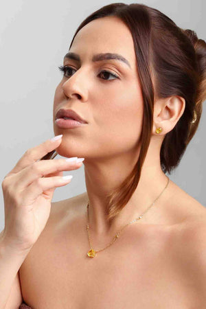 Conjunto Gargantilha e Brinco  Ponto de luz Cristal Citrino