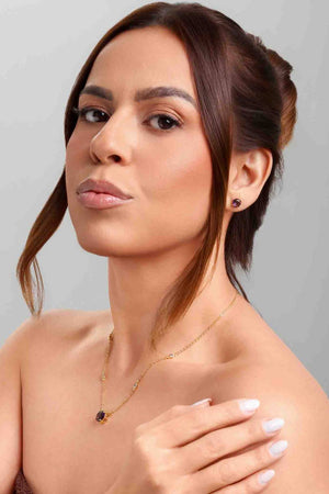 Conjunto Gargantilha e Brinco  Ponto de luz Cristal Ametista