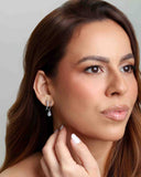 Brinco Meia Argola Dupla Lisa Cravejada com Gota Cristal