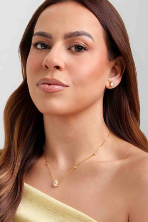 Conjunto Gargantilha Elo Veneziano com Pingente Gota Cristal e Brincos