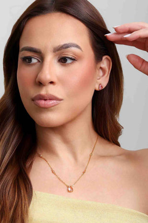 Conjunto Gargantilha Elo Veneziano com Pingente Gota Rosa e Brincos