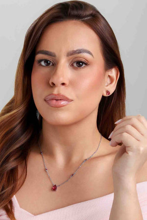 Conjunto Gargantilha Elo Veneziano com Pingente Gota Rubi e Brincos