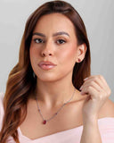 Conjunto Gargantilha Elo Veneziano com Pingente Gota Rubi e Brincos
