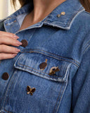 Broche Borboleta Esmaltado Marrom com Detalhes Cravejado Cristal