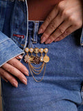 Broche Cabide com Pérolas, Camafeu, Flor, Bolsa e Correntes