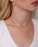 Choker Dupla Pérolas e Corrente Plaquinhas Achatadas