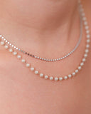 Choker Dupla Pérolas e Corrente Plaquinhas Achatadas