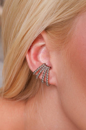 Brinco Ear Cuff Quatro Filetes Vazados Bolinhas Lisas