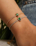 Pulseira Tennis Riviera Cristal Ajustável com Pingente Gota Verde Esmeralda Cravejada Cristal