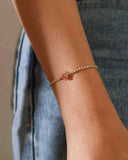 Pulseira Tennis Riviera Cristal Ajustável com Pingente Gota Rosa Cravejada Cristal