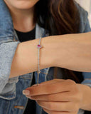 Pulseira Tennis Riviera Cristal Ajustável com Pingente Gota Rosa Cravejada Cristal