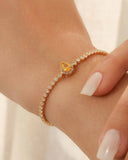 Pulseira Tennis Riviera Cristal Ajustável com Pingente Gota Citrino Cravejada Cristal
