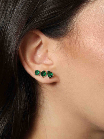 Brinco Ear Cuff Trio Pontos de Luz Verde Esmeralda