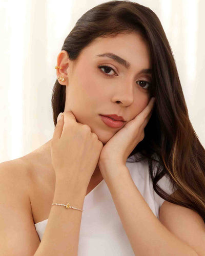 Brinco Ear Cuff Trio Pontos de Luz Citrino Nude