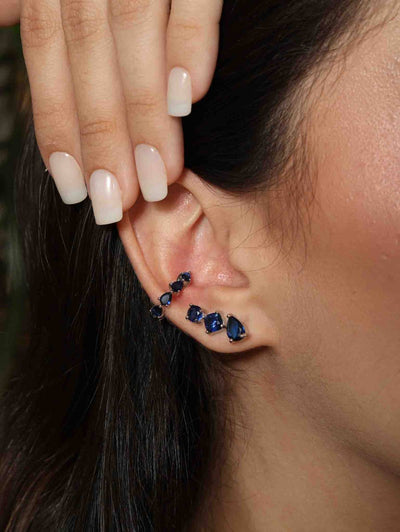 Brinco Ear Cuff Trio Pontos de Luz Azul Safira