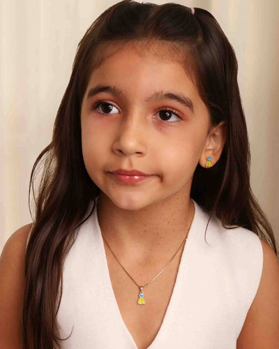 Conjunto Infantil Princesa Vestido Esmaltado Amarelo e Azul