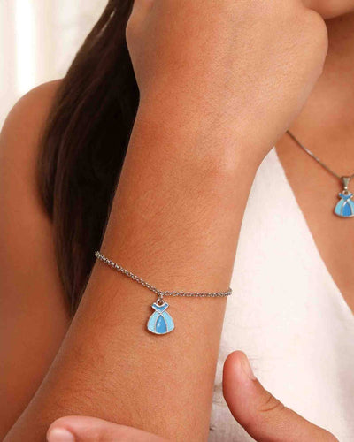 Pulseira Infantil Princesa Vestido Esmaltado Azul
