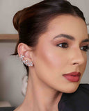 Brinco Ear Cuff Flores Navete Cristal Pino e Encaixe