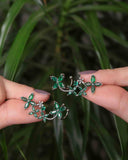 Brinco Ear Cuff Flores Navete Verde Esmeralda Pino e Encaixe