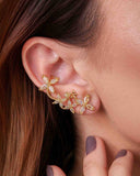 Brinco Ear Cuff Flores Navete Champagne Pino e Encaixe