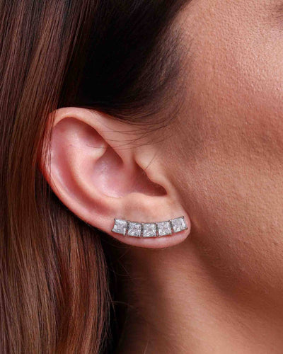 Brinco Ear Cuff Carre Quadrado Cristal com Tarraxa Virgula