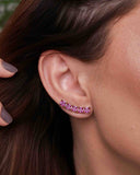 Brinco Ear Cuff Carre Quadrado Fucsia Rosa com Tarraxa Virgula