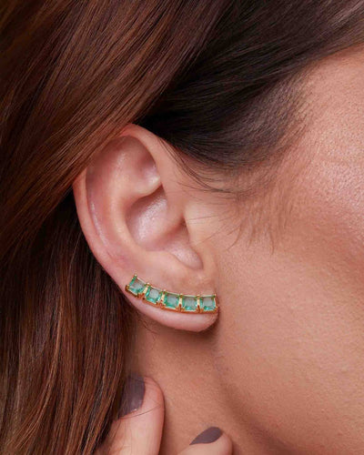 Brinco Ear Cuff Carre Quadrado Turmalina com Tarraxa Virgula
