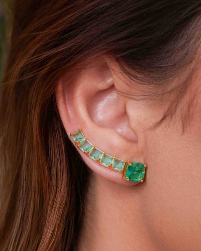 Brinco Ear Cuff Carre Quadrado Turmalina com Tarraxa Virgula