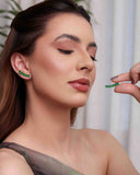 Brinco Ear Cuff Carre Quadrado Verde Esmeralda com Tarraxa Virgula