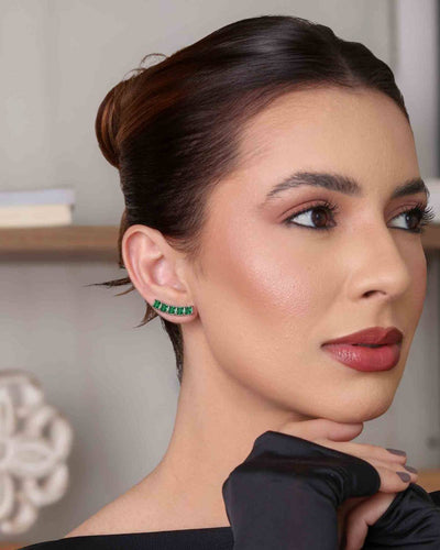 Brinco Ear Cuff Carre Quadrado Verde Esmeralda com Tarraxa Virgula