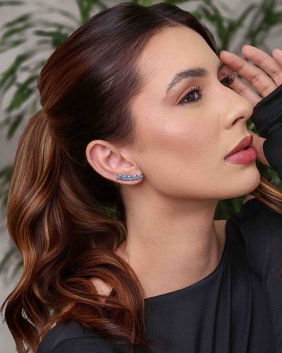 Brinco Ear Cuff Carre Quadrado Azul Topazio com Tarraxa Virgula