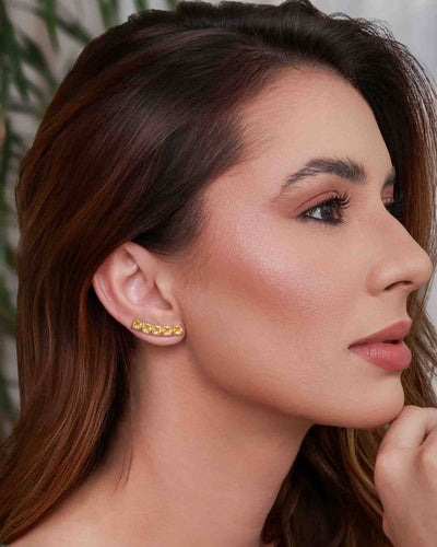 Brinco Ear Cuff Carre Quadrado Citrino com Tarraxa Virgula