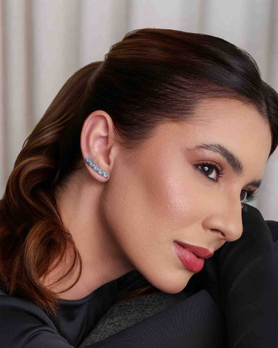 Brinco Ear Cuff Carre Quadrado Azul Sky com Tarraxa Virgula
