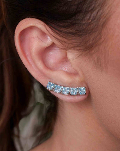 Brinco Ear Cuff Carre Quadrado Azul Sky com Tarraxa Virgula