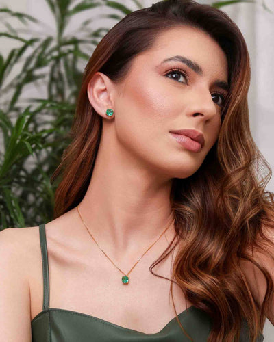 Conjunto Ponto de Luz Quadrado Turmalina Veneziana e Brincos
