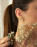 Brinco Três Flores Cravejada Cristal
