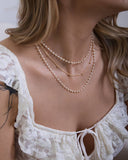 Choker Tripla Pérolas Shell com Corrente Bolinhas