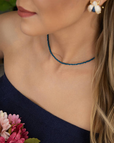 Choker Cristal Topázio London Azul Facetado