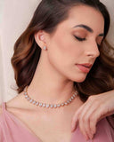 Conjunto Gargantilha Riviera Gota Cristal com Fecho Gaveta Click e Brinco