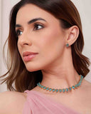 Conjunto Gargantilha Riviera Gota Azul Topázio com Fecho Gaveta Click e Brinco