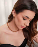 Conjunto Gargantilha Riviera Gota Champagne com Fecho Gaveta Click e Brinco